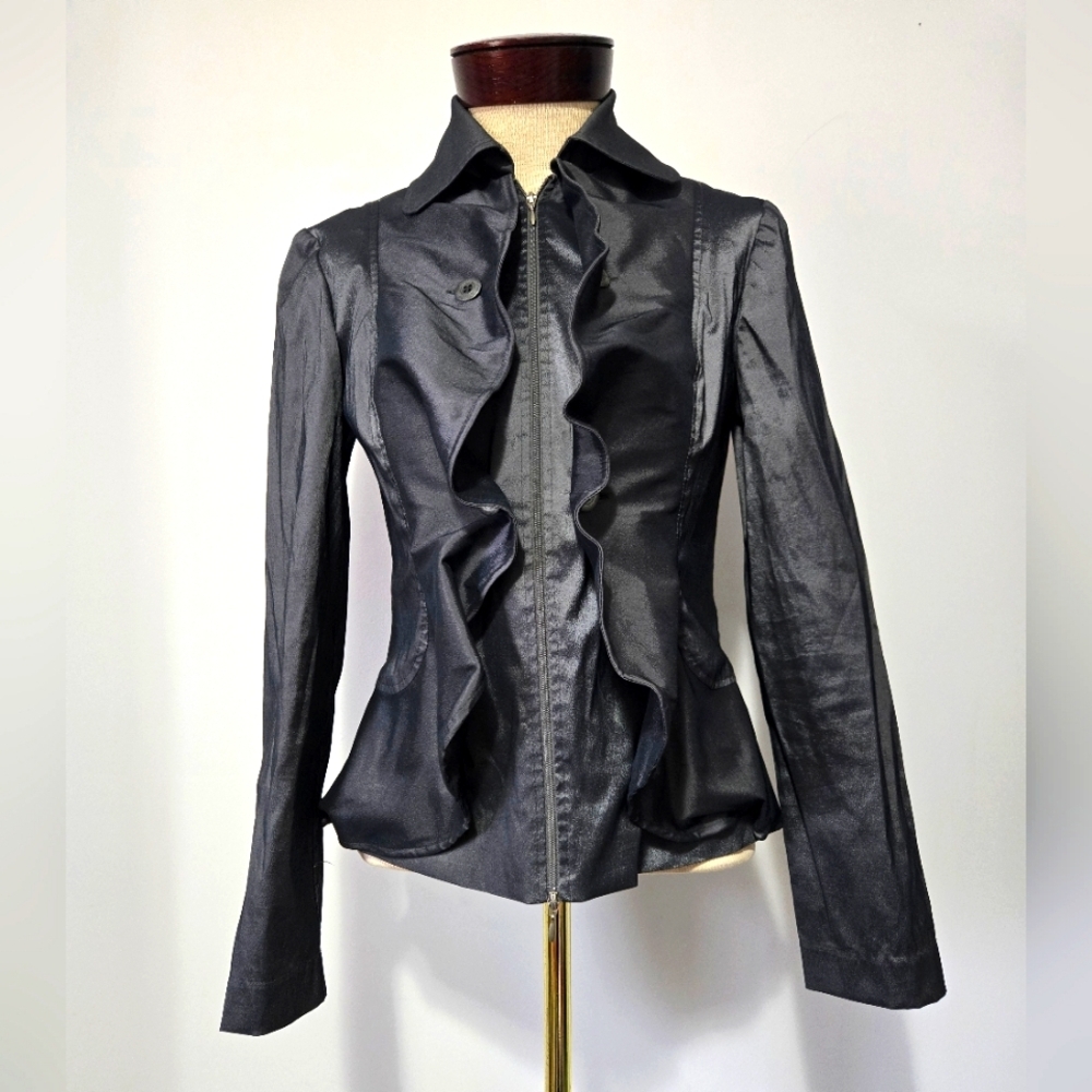 JOSPEH RIBKOFF Black Ruffled Women's Jacket. size 2